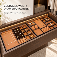 Plateau à bijoux en velours en gros, avec logo personnalisé en relief, insert de tiroir empilable pour le rangement des bagues, boucles d'oreilles et colliers