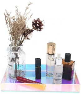 Venta al por mayor de fábrica, bandeja acrílica transparente iridiscente de Lucite arcoíris, bandeja acrílica personalizada para exhibición de cosméticos de maquillaje - Product Image 1