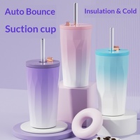 Nouvelle tasse isotherme en acier inoxydable 304 à double paroi, avec paille escamotable automatique, couvercle dégradé, personnalisable, vente en gros