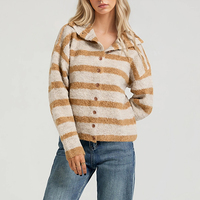Cardigan en tricot rayé boutonné pour femme, collection automne 2026, col chemise, manches longues, style rétro
