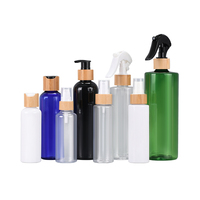 Botol Semprot Plastik PET Amber Putih Hijau 100ML 150ML 250ML 300ML 500ML Grosir dengan Tutup Bambu untuk Sampo dan Lotion Tubuh