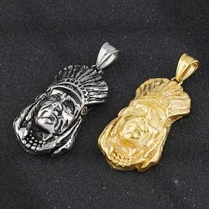Colgante de Acero Inoxidable para Hombre, Diseño Vintage de Cabeza de Jefe Indio, Joyería Hip Hop Dorada para Fiestas, Símbolo Cristiano - Product Image 2