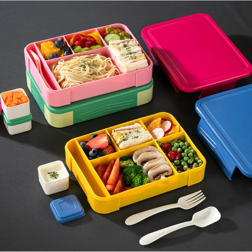Bento Lunch Box Com Colher E Garfo Crianças Escola Aquecida Bpa Livre Silicone Bento Box Lancheira De Plástico Para Crianças Estudante Adulto