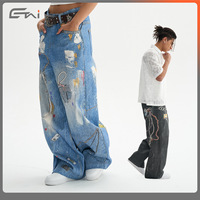 Jean ample vintage pour homme ETAI, taille mi-haute, jambe large, imprimé 3D, délavage moyen, 100 % coton, haute qualité