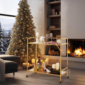 Cross-border home luxury kitchen <b>trolley</b> with double metal beverage rack, food and tea service <b>trolley</b> - Product Image 3