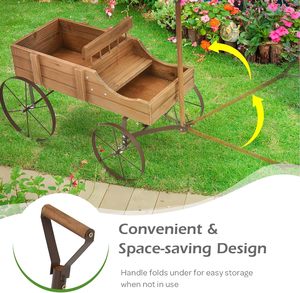 Petit chariot de jardin décoratif avec roues en métal lits surélevés en bois support de pot de plantes pour l'emballage de carton de patio de jardin d'arrière-cour - Product Image 4