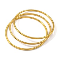 Vente en gros de bijoux classiques à la mode, bracelets en acier inoxydable plaqué or, 3 mm, minimalistes, lisses, ronds, simples, ensembles de bracelets pour femmes