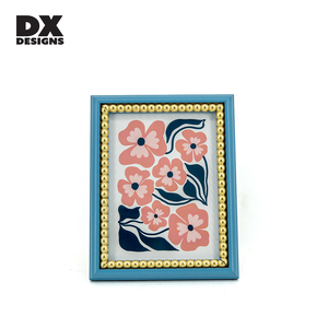 Cornice Portafoto in Legno MDF Blu DX Designs <span class=keywords><strong>con</strong></span> <span class=keywords><strong>Perline</strong></span> Dorate - Misure 4x6 5x7 8x10 A4, da Tavolo e da Parete - Product Image 1