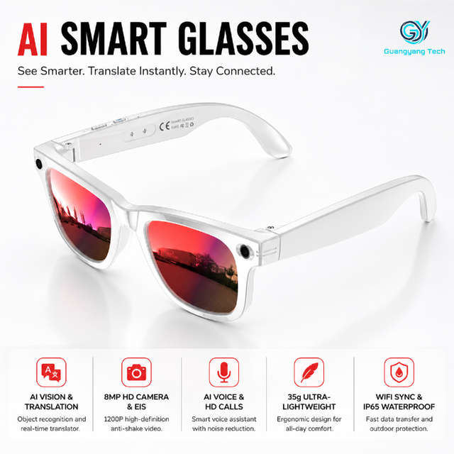 AI Smart Glasses 8MP HD Camera 1200P Video Recording EIS Anti-shake Voice Assistant Live Translation WiFi Sync Sports Wearables
