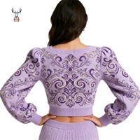 Pulls pour femmes Nanteng personnalisés, élégants, style rétro, motif palais, manches lanternes, col carré, coupe courte