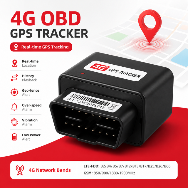 OBD II 4G LTE Vehicle Tracking Device Plug and Play GPS Tracker for Cars, Real-Time Location and Fleet Management