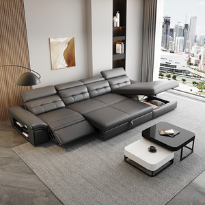 Sofá <span class=keywords><strong>cama</strong></span> de almacenamiento multifuncional moderno suave plegable de cuero genuino de Arte de cuero con carga USB - Product Image 1
