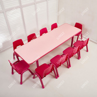 Enfants colorés meubles de maternelle enfants longue Table et chaise ensemble enfants d'âge préscolaire fête en bois Table d'étude et chaises