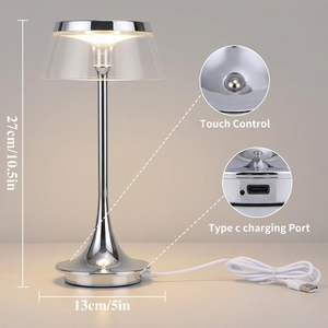 Lámpara de Mesa Moderna de Metal Cromado con Pantalla de Cristal en Forma de Domo, Luz Blanca Cálida 3000K LED, Control por Interruptor, Decoración Ecológica para Dormitorio - Product Image 4