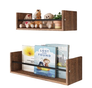 Bộ 2 giá sách nổi bằng gỗ màu đen cho phòng khách nhà trẻ phòng ngủ phòng tắm-Kệ trang trí tường cho túi chậu sách - Product Image 1