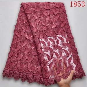 Tela de encaje <span class=keywords><strong>blanco</strong></span> de lujo africana con lentejuelas, seda de leche, encaje francés, apliques, encaje de malla bordado para novia, para coser, 1853 - Product Image 5