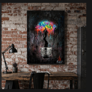Impresión Artística de Graffiti <span class=keywords><strong>con</strong></span> Bombillas de Colores, Decoración de Pared de Cristal, Idea Urbana para Sala de Estar, Oficina, Estudio, Interiores Modernos - Product Image 3