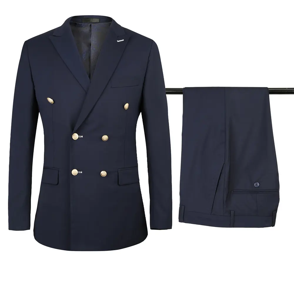Traje de negocios de dos piezas para hombre, traje de negocios de doble botonadura, azul oscuro, ajustado, AliExpress, EBay, gran oferta