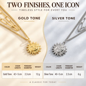 Collier soleil superposé en acier plaqué or 18 carats avec pendentif visage soleil et lune, double chaîne, idéal pour les vacances, anti-ternissement, best-seller - Product Image 3