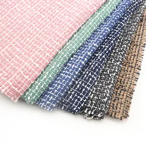 Tái Chế Tùy Chỉnh Chane-Phong Cách 340gsm 100% Polyester Kiểm Tra Len Boucle Dệt Kim Tweed Vải Cho Áo