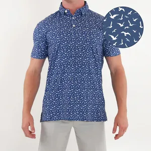 Camiseta polo de golfe com estampa completa de secagem rápida e poliéster spandex com 3 botões e gola personalizada por sublimação para homens