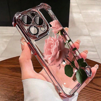 Coque de téléphone transparente rose floral électroplaquée personnalisée pour iPhone 17 16 Pro Max, design luxueux et féminin en TPU, anti-jaunissement