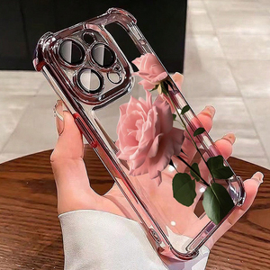Coque <span class=keywords><strong>de</strong></span> <span class=keywords><strong>téléphone</strong></span> transparente <span class=keywords><strong>rose</strong></span> floral électroplaquée personnalisée pour iPhone 17 16 Pro Max, design luxueux et féminin en TPU, anti-jaunissement - Product Image 4