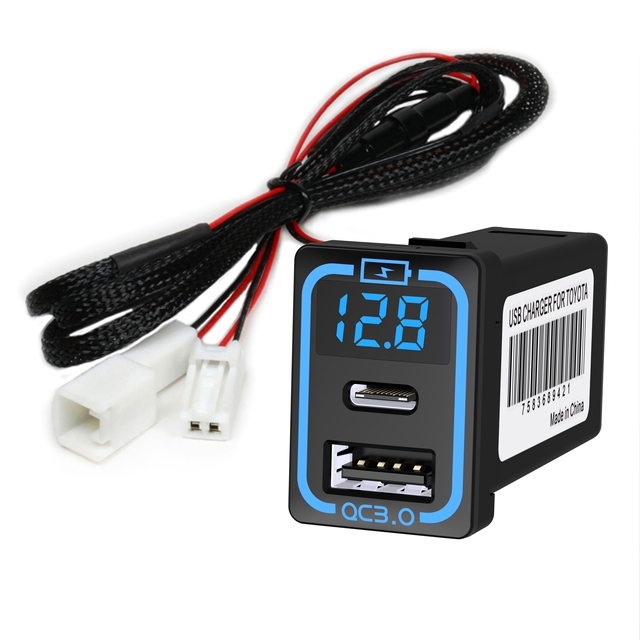 Car USB Charger with QC3.0 Fast Charging Voltmeter USB Type C-5V 4.2A 24V Smartphone Accessory