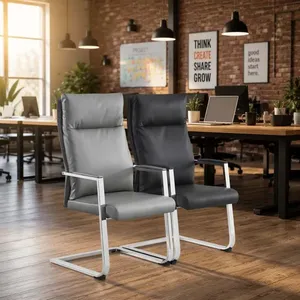 Chaise de bureau en cuir à dossier haut avec base en forme d'arc, chaise de conférence pour visiteurs à dossier haut avec base en forme d'arc en cuir - Product Image 3
