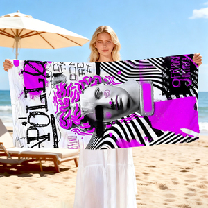 Toalla de Playa Grande con Líneas Artísticas Futuristas, Suave y Cómoda, Ligera y Fácil de Transportar, Personalizable - Product Image 4