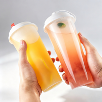 Gobelets jetables en PP rigide transparent givré, biodégradables, pour thé à bulles et smoothies, avec logo personnalisé, 16 oz, 24 oz, avec couvercles