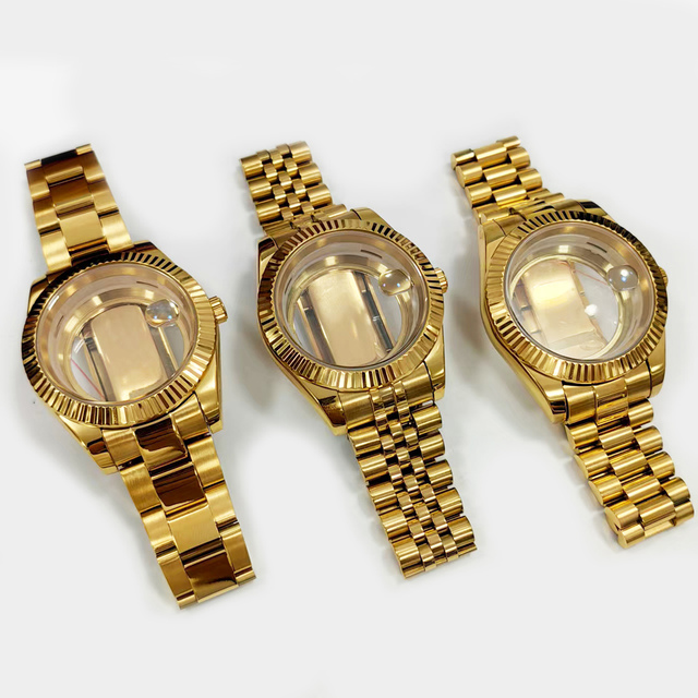41mm Electroplated Golden case with Transparent Blue Sapphire Mirror Magnifying Glass Suitable for 8285 Movement case