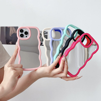 Nouveau antichoc grande vague cadre mignon maquillage miroir housse de protection coque de téléphone pour iPhone 16 15 14 13 Pro Max 16 Plus