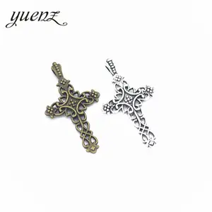 YuenZ Antique silver color cross Charms Plated Pendants Jewelry Making DIY Handmade Craft 38*21mm T47