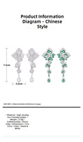Boucles d'oreilles pendantes longues en forme de fleur élégantes et brillantes en zircon cubique blanc et vert pour femmes, bijoux de mode pour mariage et fiançailles
