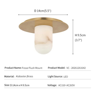 Plafonnier LED moderne en albâtre, design de luxe pour couloir d'hôtel, avec disque en laiton et cylindre en pierre naturelle, type Fosse
