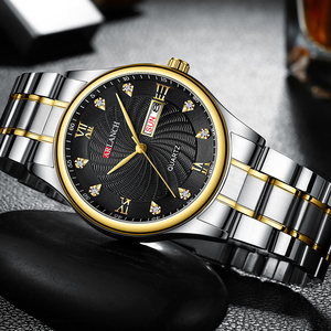 Elegant Mens Luxury Chronograph Watch Two Tone Band Gold Dial Quartz Wristwatch for Gifting - Product Image 3
