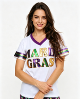 T-shirt à manches courtes à sequins pour femme, motif Fleur de Lys, pour le Mardi Gras et la Mardi Gras des Mardi gras, vêtement de déguisement