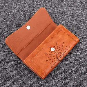 Retro Long PU Leather Hollow Summer New Fashion Simple Casual Three Fold Coin Purse Clutch Wallet Wallet