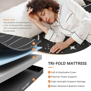 <span class=keywords><strong>Matelas</strong></span> pliable à trois volets, mousse double couche de 4 pouces, housse en microfibre lavable, adapté au camping, aux camping-cars et à un usage domestique - Product Image 6