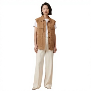 Chaleco de gamuza para mujer con cuello vuelto y cierre de botones, largo regular, color liso, ropa exterior - Product Image 3