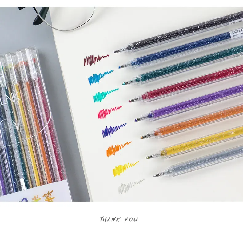 Wholesale sales plumas de colors ball pen color glitter gel ink pen set