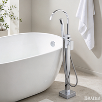 Meilleures ventes : Ensemble de douche et mitigeur de baignoire en laiton doré brossé, monocommande, avec cascade douce, pour salle de bain d'appartement, sur pied