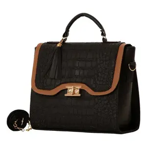 Bolso de Mano de Cuero PU de Lujo para Mujer Fana Belen, Negro con Estampado de Cocodrilo M3820, Bolso de Playa Impermeable con Cierre Abierto y Decoración de Borlas - Product Image 4