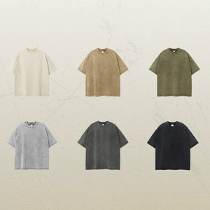 T-shirt col rond pour homme en coton 100% lavé OEM, T-shirt vierge à manches courtes avec broderie graphique personnalisée pour le stock des magasins de détail - Product Image 2