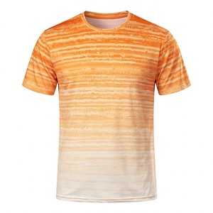 เสื้อเชิ้ตแขนกุดผู้ชายสีส้มไล่เฉดลายทาง แห้งเร็ว สวมใส่สบาย คอวี ผ้าแฟลนเนลรักษ์โลก สไตล์วินเทจ สำหรับฤดูร้อน - Product Image 1