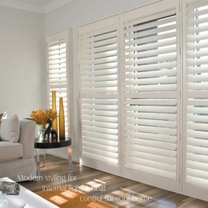 Stores de Plantation en faux bois <span class=keywords><strong>PVC</strong></span> PS pour portes coulissantes en verre, Double charnière horizontale coupe-vent de qualité supérieure - Product Image 5