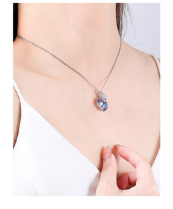 Collar con colgante de cristal en forma de corazón con incrustaciones de mariposa de plata de ley S925, joyería fina romántica brillante para mujer, regalo - Product Image 6