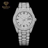 Luxuriöse 925 Silber Moissanit Hip-Hop Iced Out Herrenuhr Wasserdicht Kratzfest für Streetwear Party-Wear