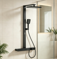 Robinetterie thermostatique WEIHAO en laiton nickel brossé avec affichage numérique, ensemble de douche carré à effet pluie et douchette à main, fixation murale